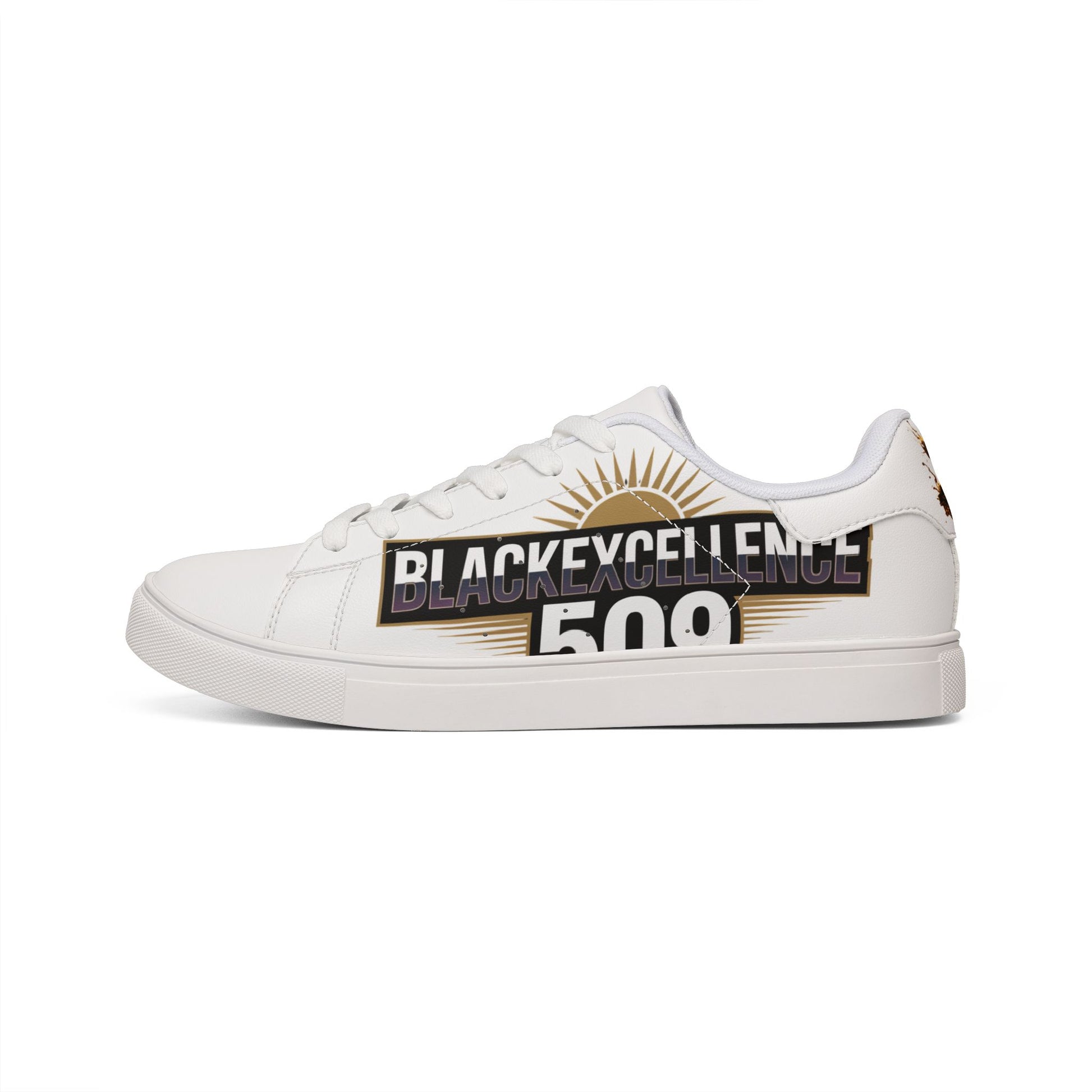 Women's Low-Top Leather Sneakers — "Black Excellence 500" Retro Logo